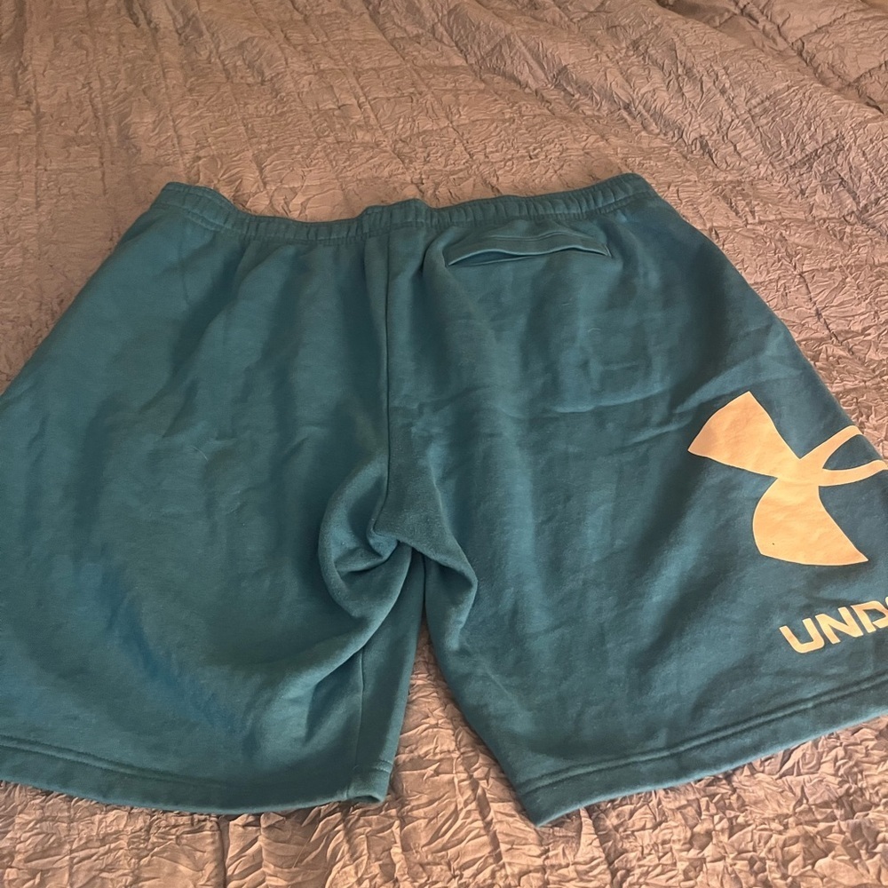 Under Armour Men's Rival Sweatshirt material Teal Shorts Size 2XL - Picture 4 of 4